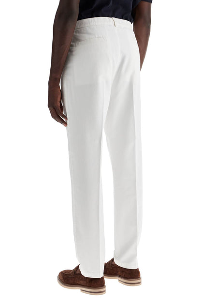 Twill Gabardine Trousers With Garment  - White