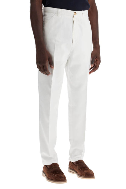 Twill Gabardine Trousers With Garment  - White