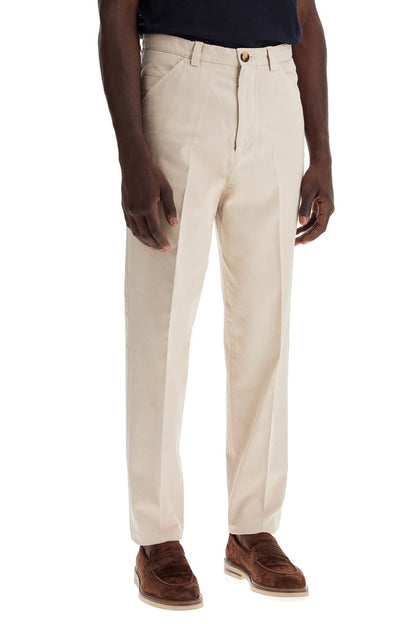 Twill Gabardine Trousers With Garment  - Beige