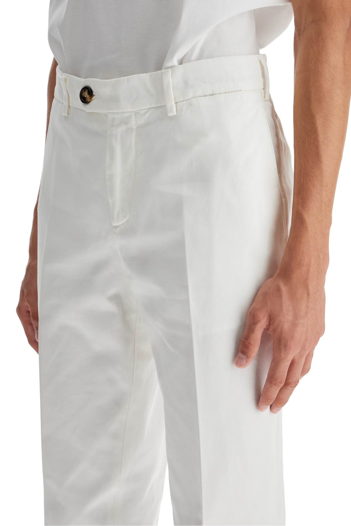 Italian Fit Gabardine Trousers For  - White