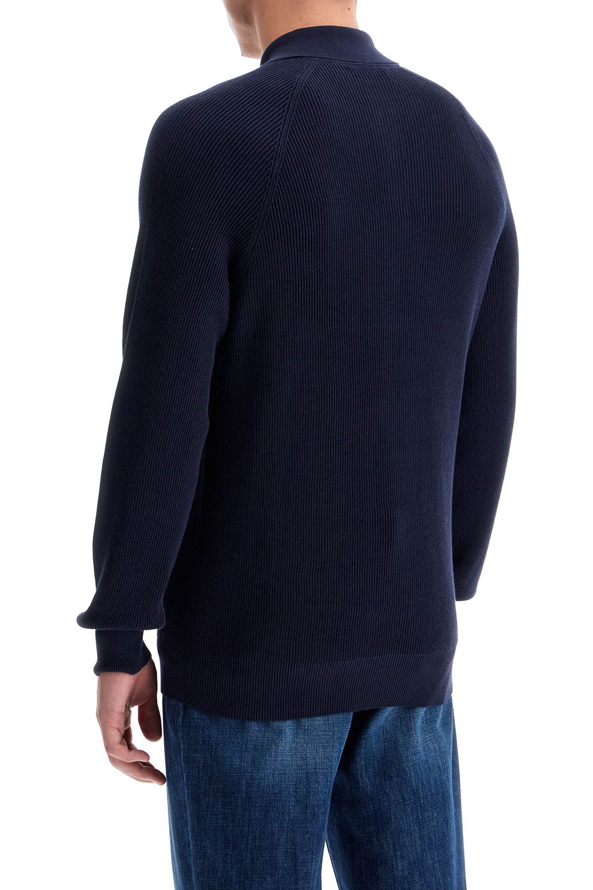 Long-sleeved Cotton Knit Polo Shirt For Men  - Blue