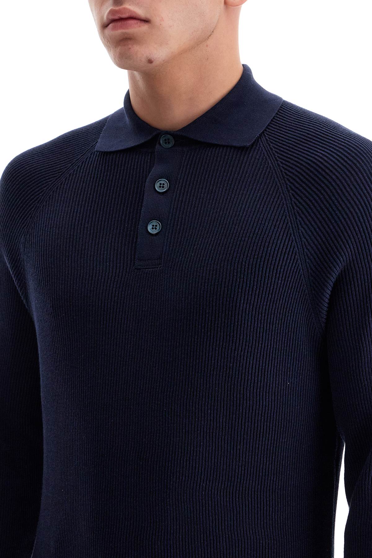 Long-sleeved Cotton Knit Polo Shirt For Men  - Blue