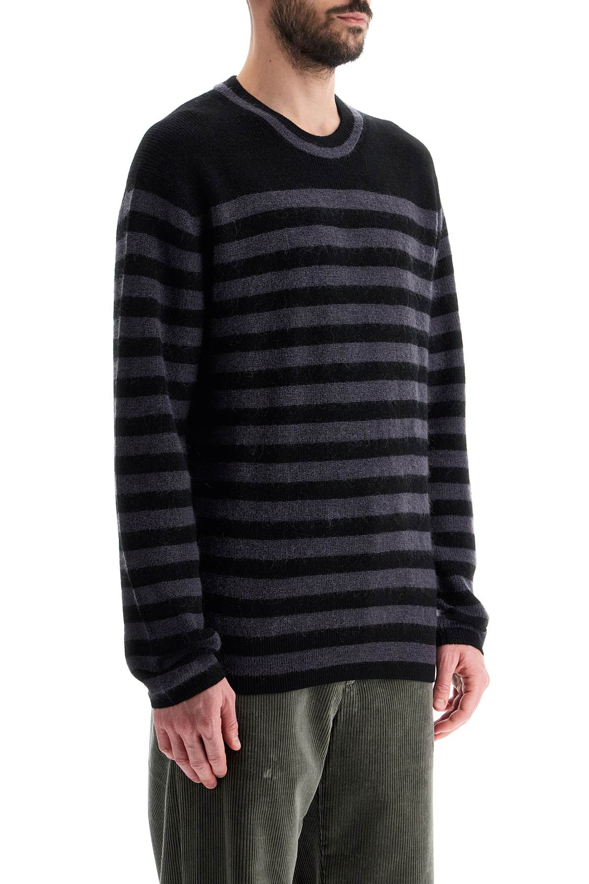 Striped Wool And Mohair Blend Pullover  - Black