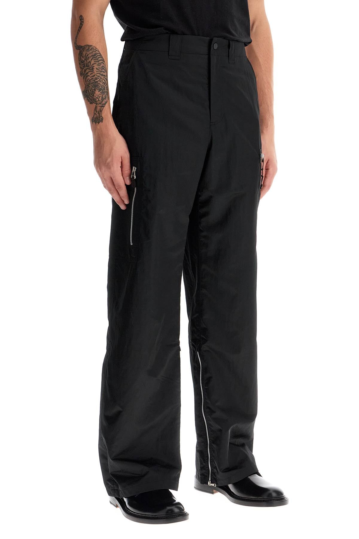 Tactical Cargo Pants In Technical Satin Fabric  - Black