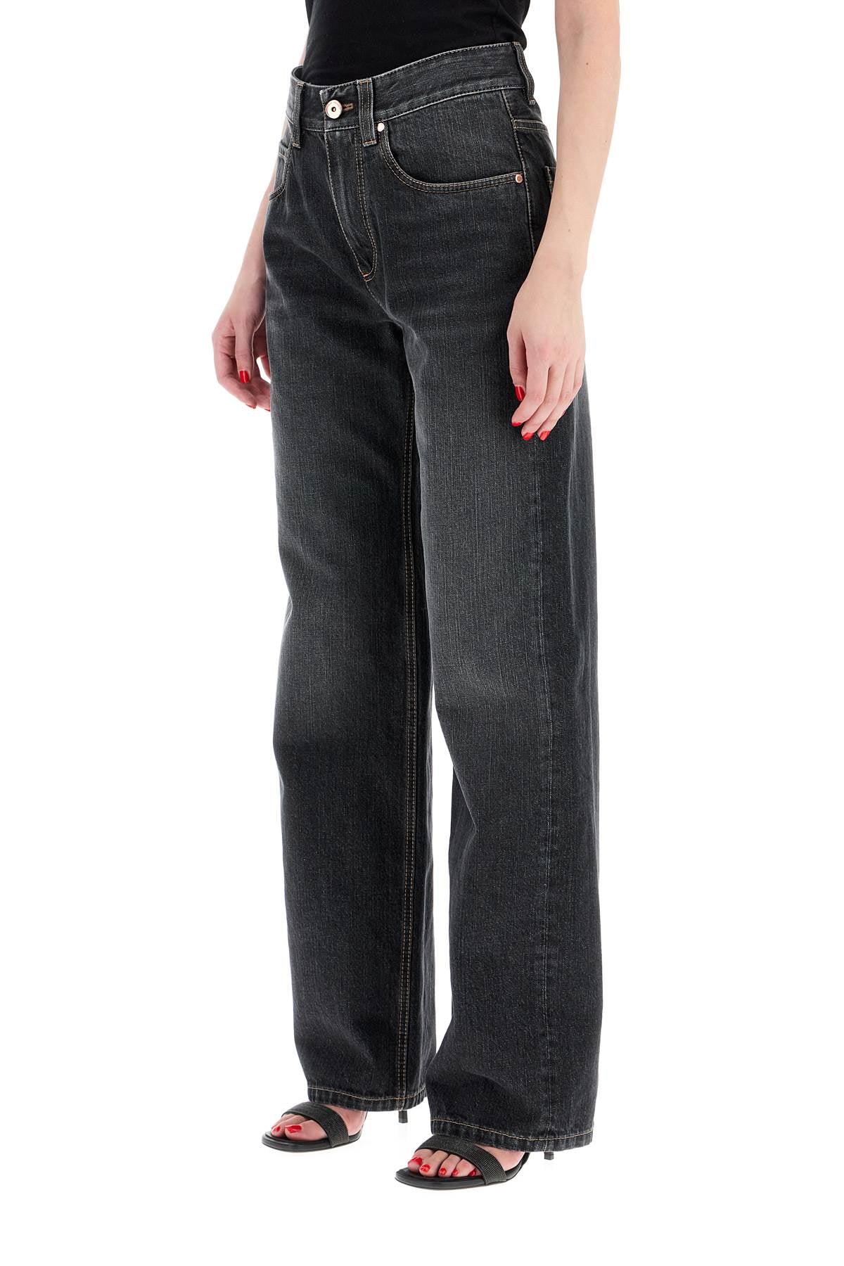 Loose Fit Jeans With Medium  - Black