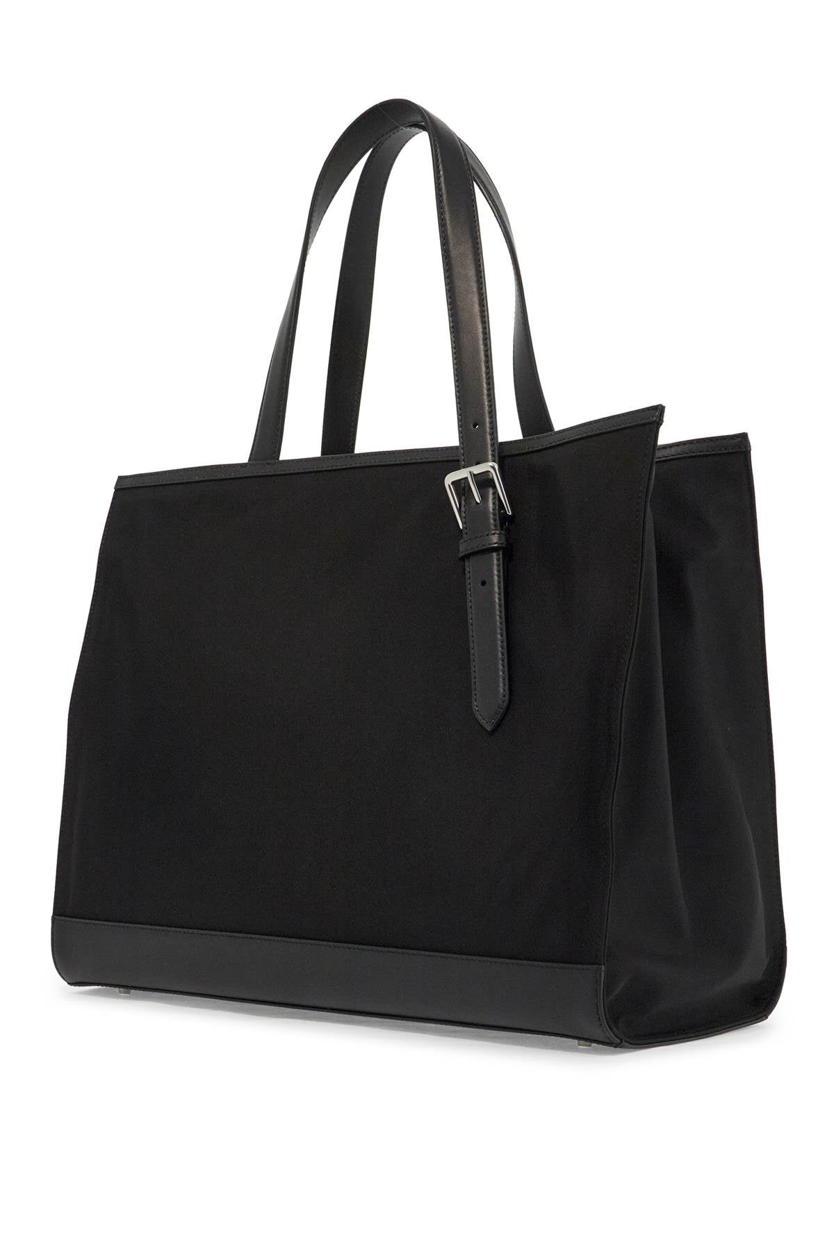 East/west Nylon And Leather Tote Bag  - Black