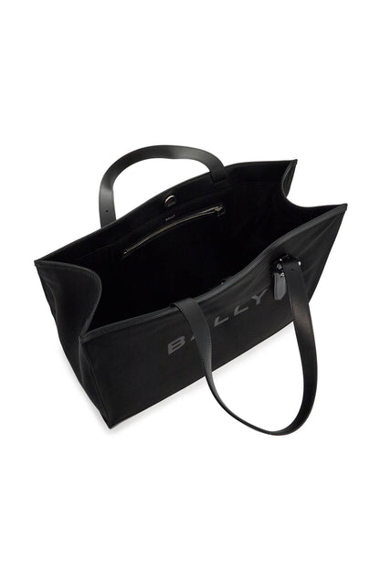 East/west Nylon And Leather Tote Bag  - Black