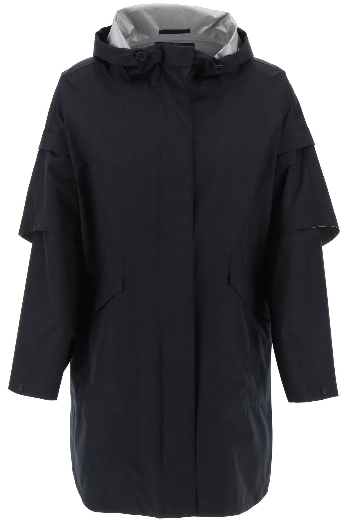 "removable Sleeve Cape Coat  - Black