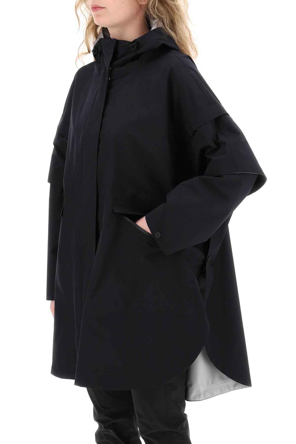 "removable Sleeve Cape Coat  - Black