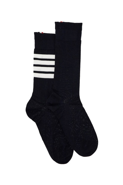 Long 4-bar Lightweight Cotton Socks  - Nero