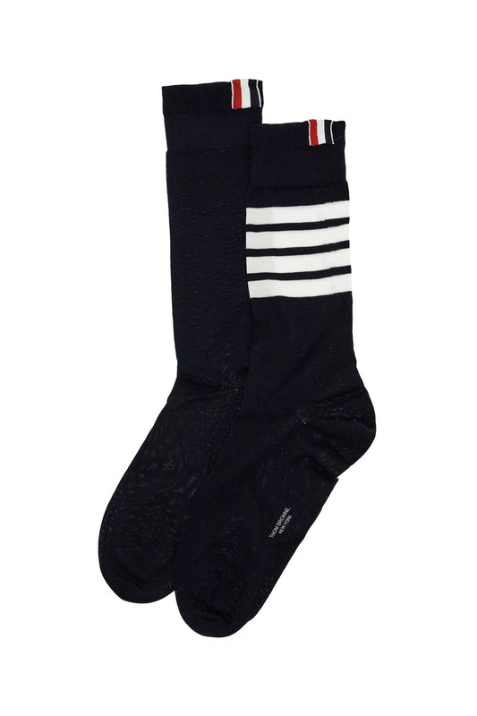 Long 4-bar Lightweight Cotton Socks  - Nero