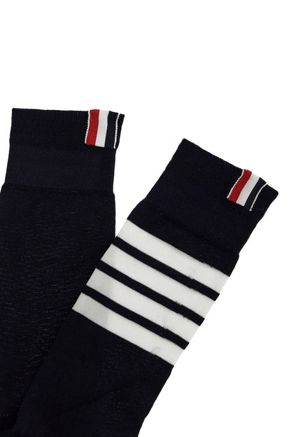 Long 4-bar Lightweight Cotton Socks  - Nero