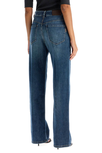 Loose Shiny Tab Jeans With  - Blue