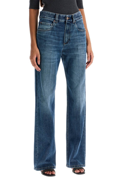 Loose Shiny Tab Jeans With  - Blue