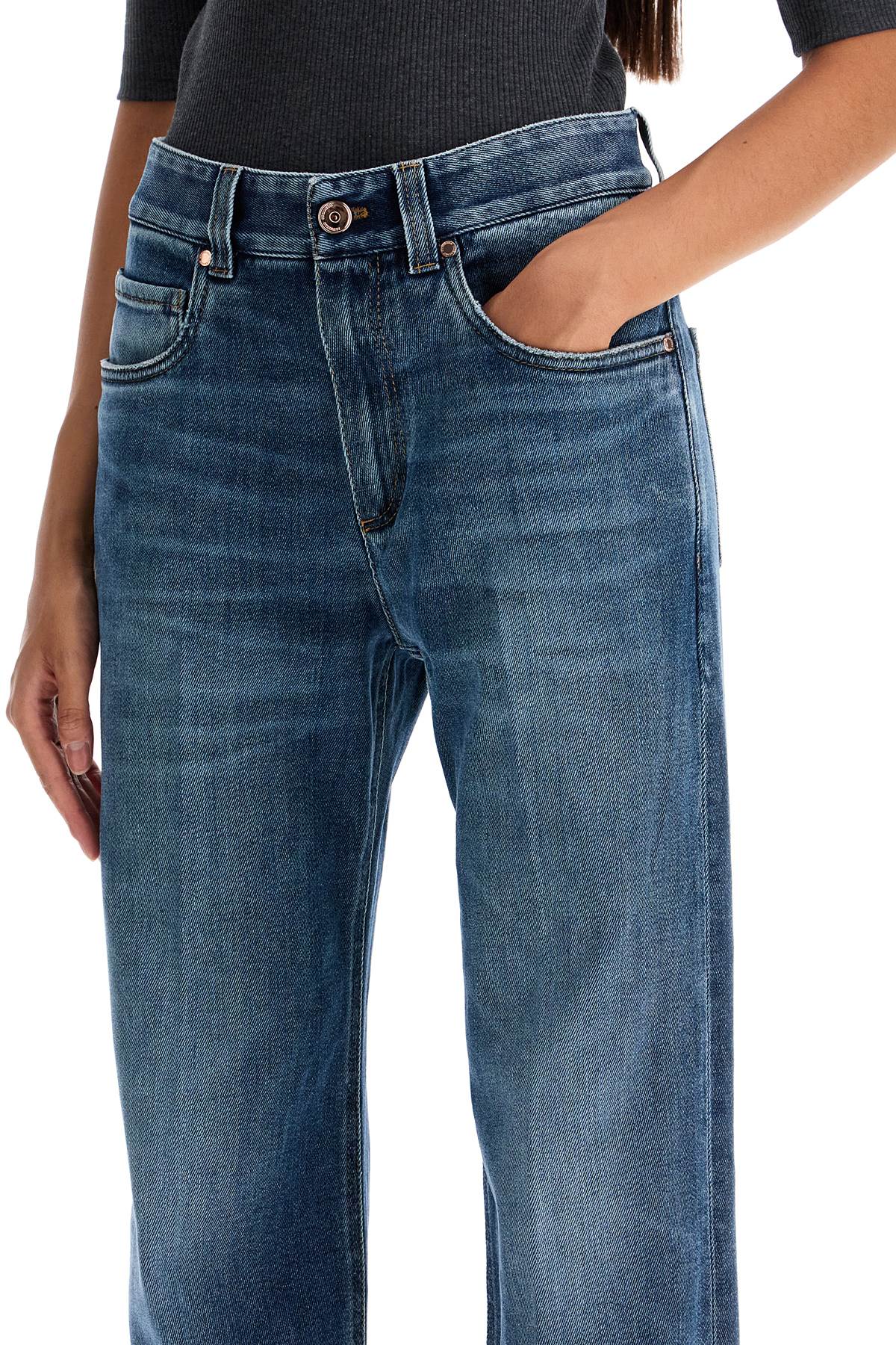 Loose Shiny Tab Jeans With  - Blue