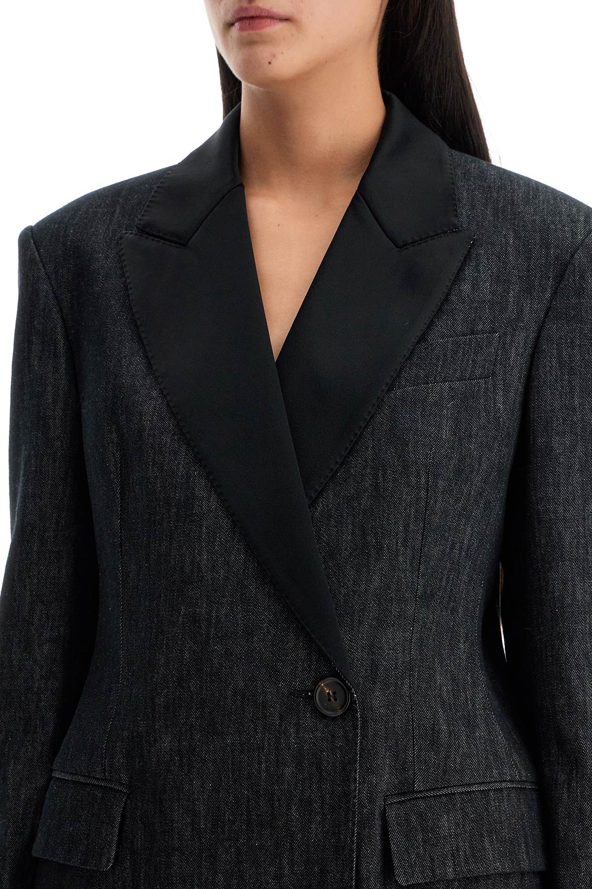 Denim Effect Twill Blazer  - Black