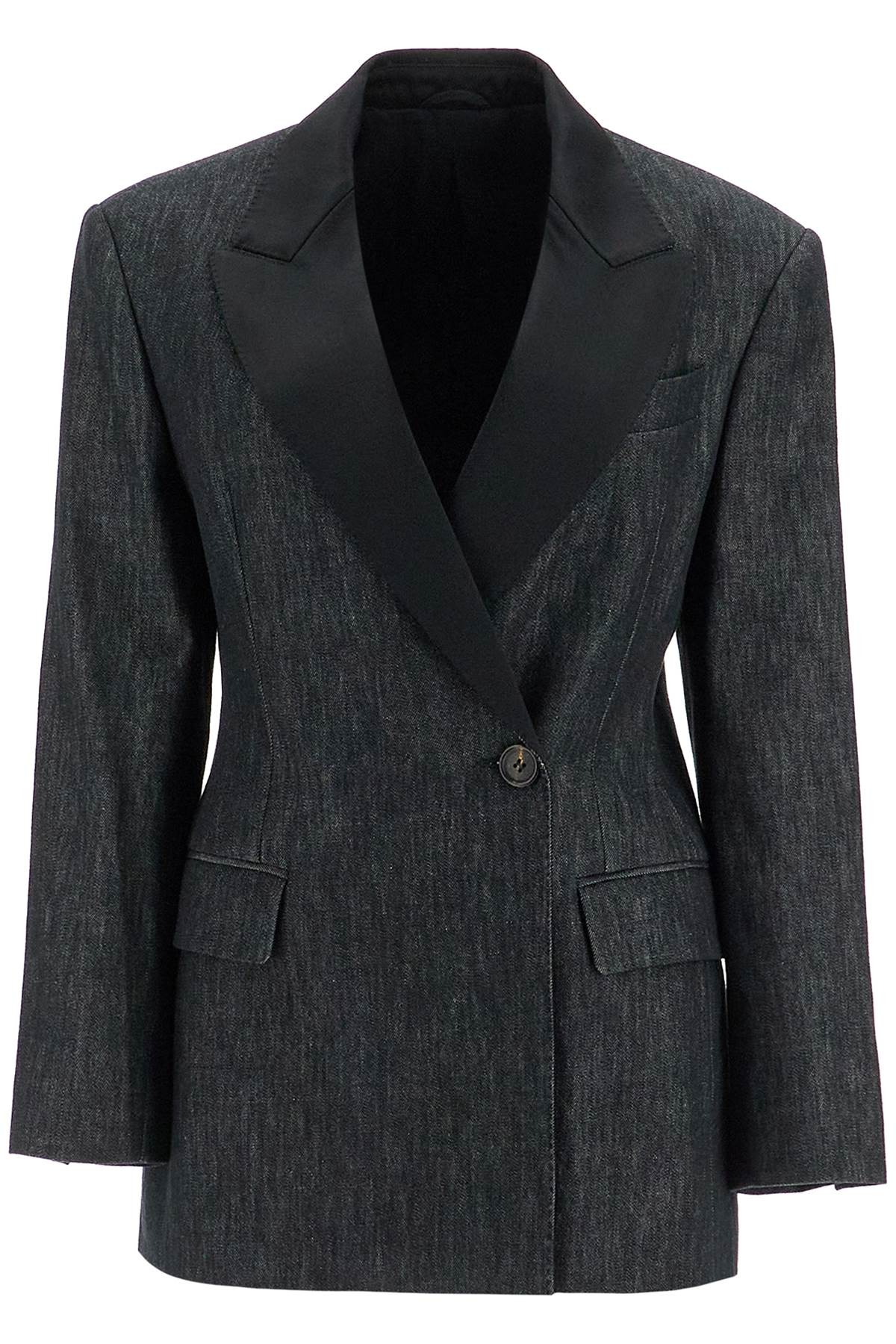 Denim Effect Twill Blazer  - Black