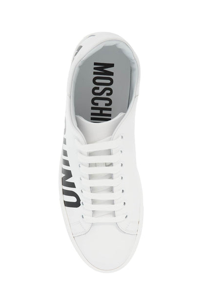 Leather Sneakers With Logo Print  - White