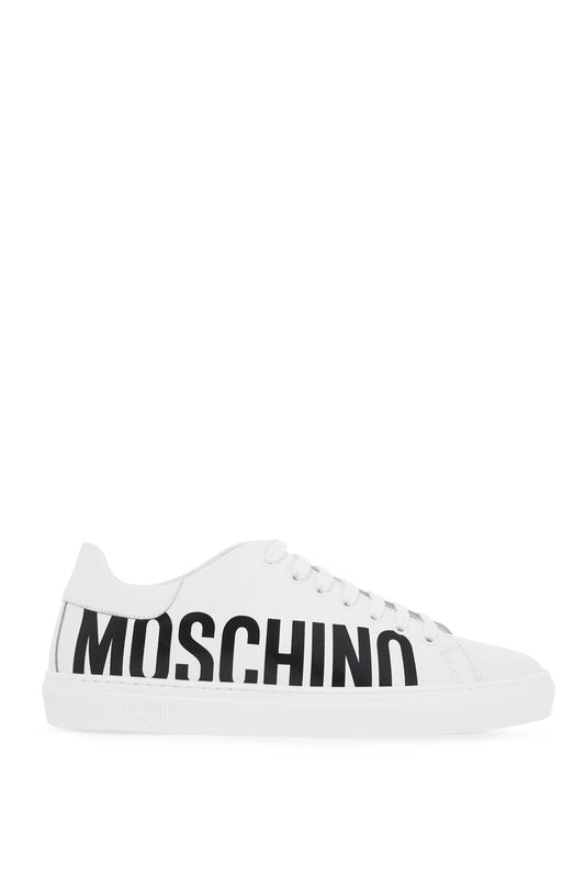 Leather Sneakers With Logo Print  - White