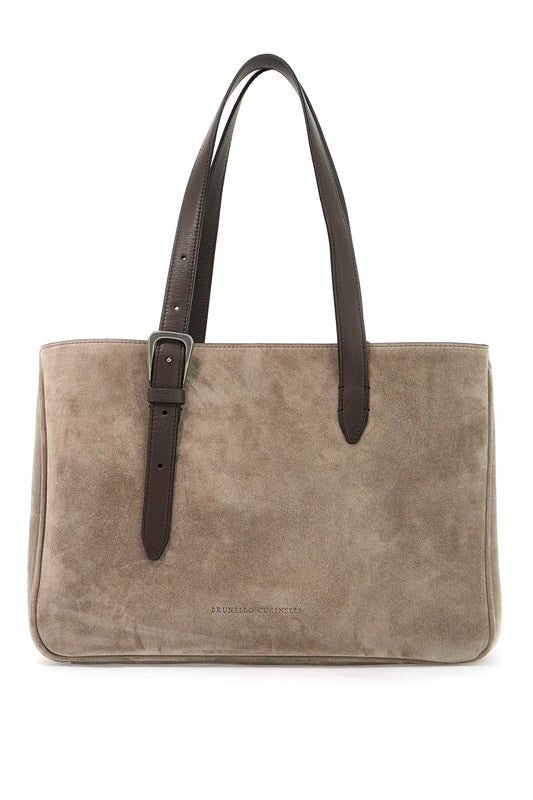 Suede Shoulder Bag With Seven  - Neutro