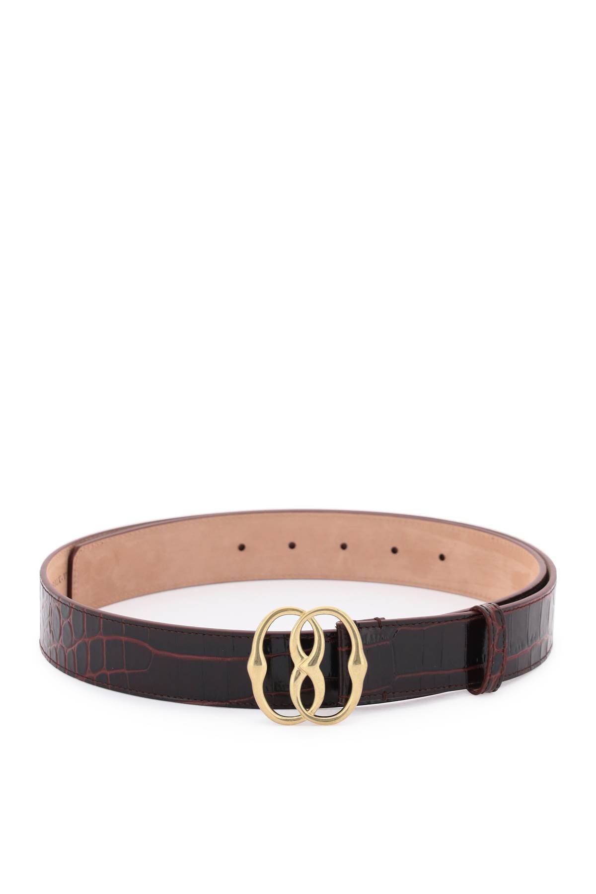 Croco-effect Leather Belt With Emblem Buckle  - Red