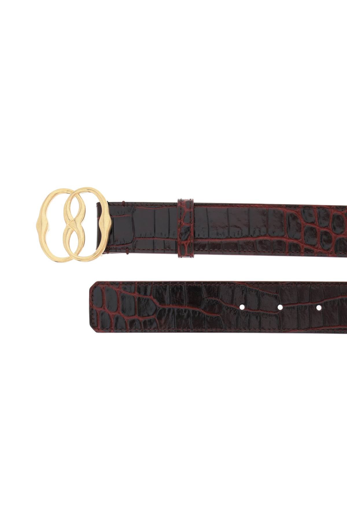 Croco-effect Leather Belt With Emblem Buckle  - Red