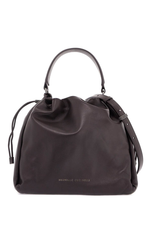 Handbag With Monile Embell  - Brown