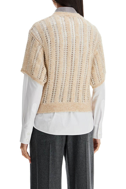 Dazzling Net Short Sleeve Knit  - Beige