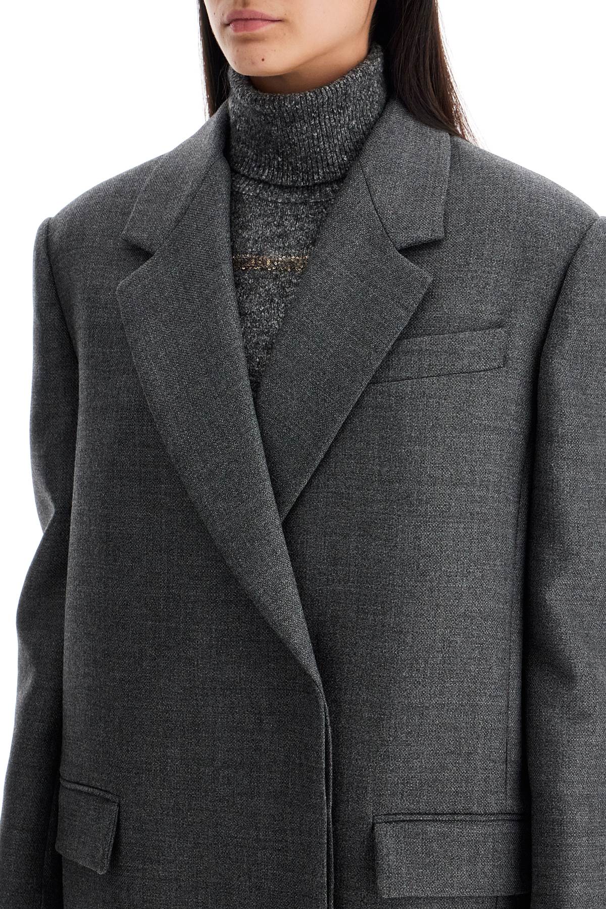 Woolen Overcoat In Canvas Fabric  - Grey