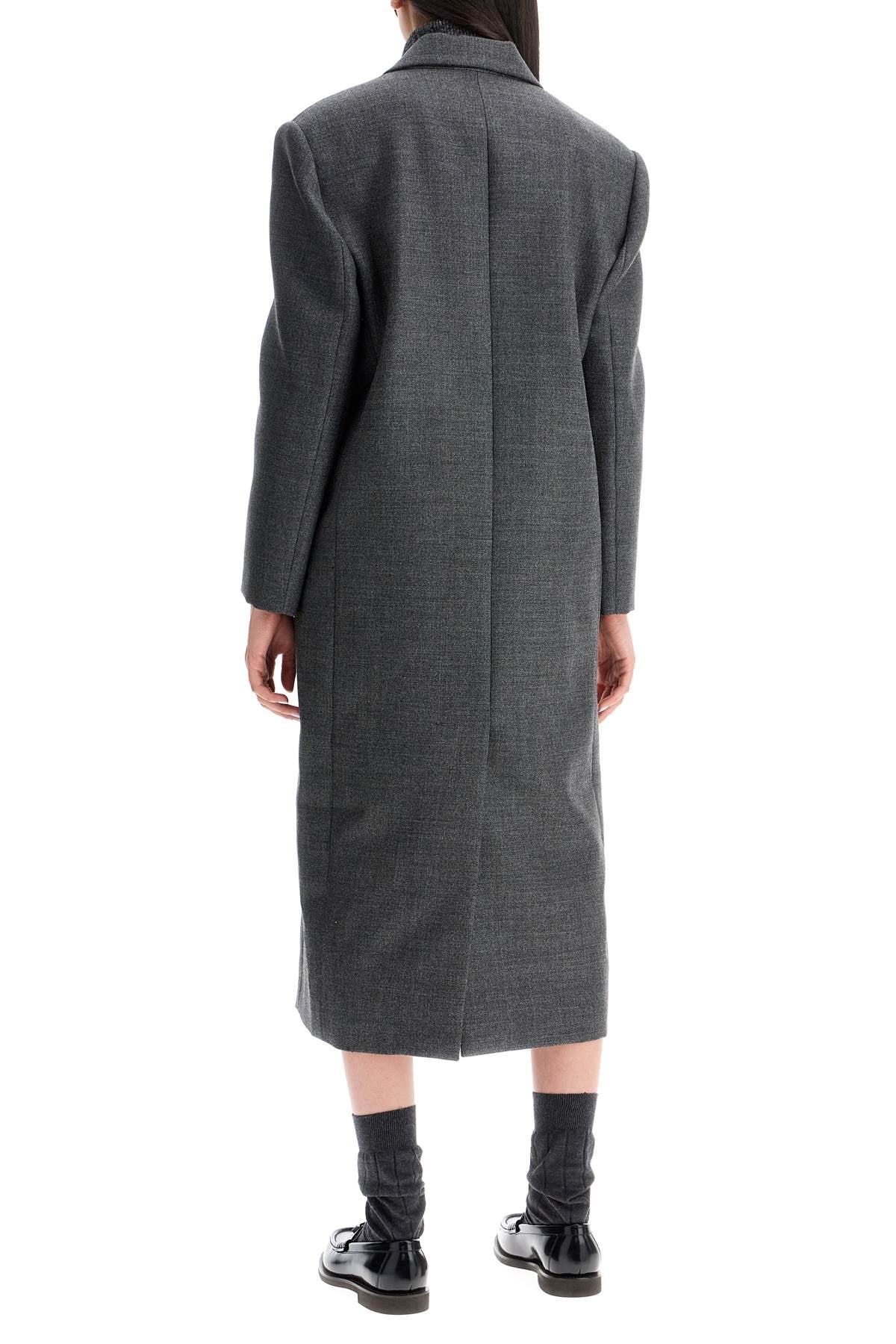 Woolen Overcoat In Canvas Fabric  - Grey