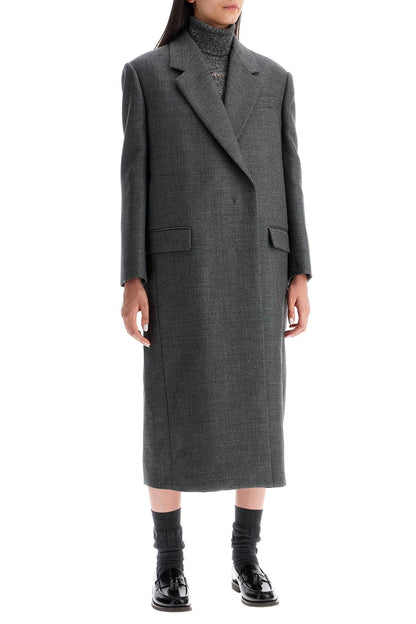 Woolen Overcoat In Canvas Fabric  - Grey