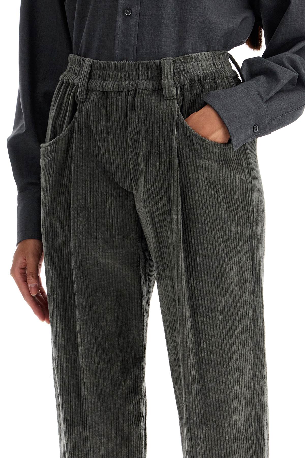 Cropped Corduroy Pants  - Grey