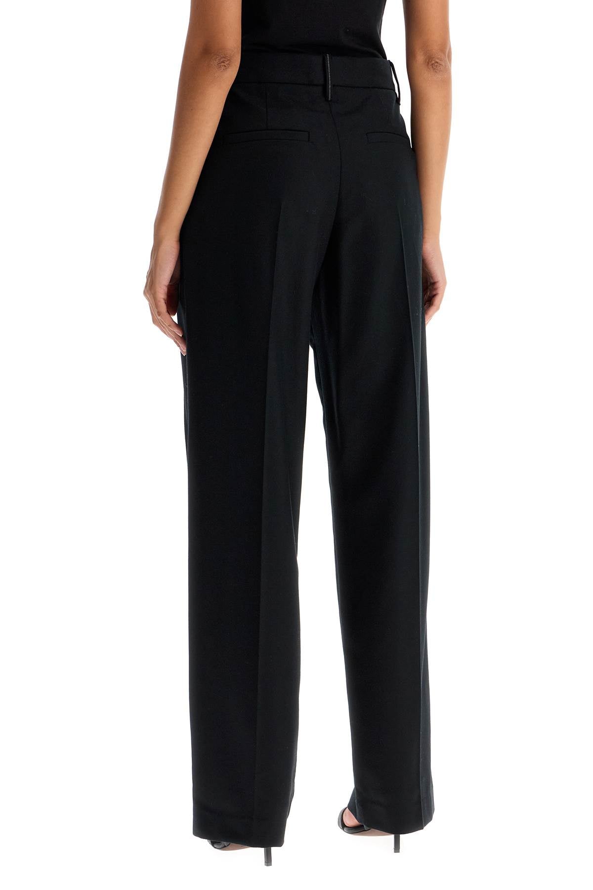 Loose Straight Pants With Embell  - Black