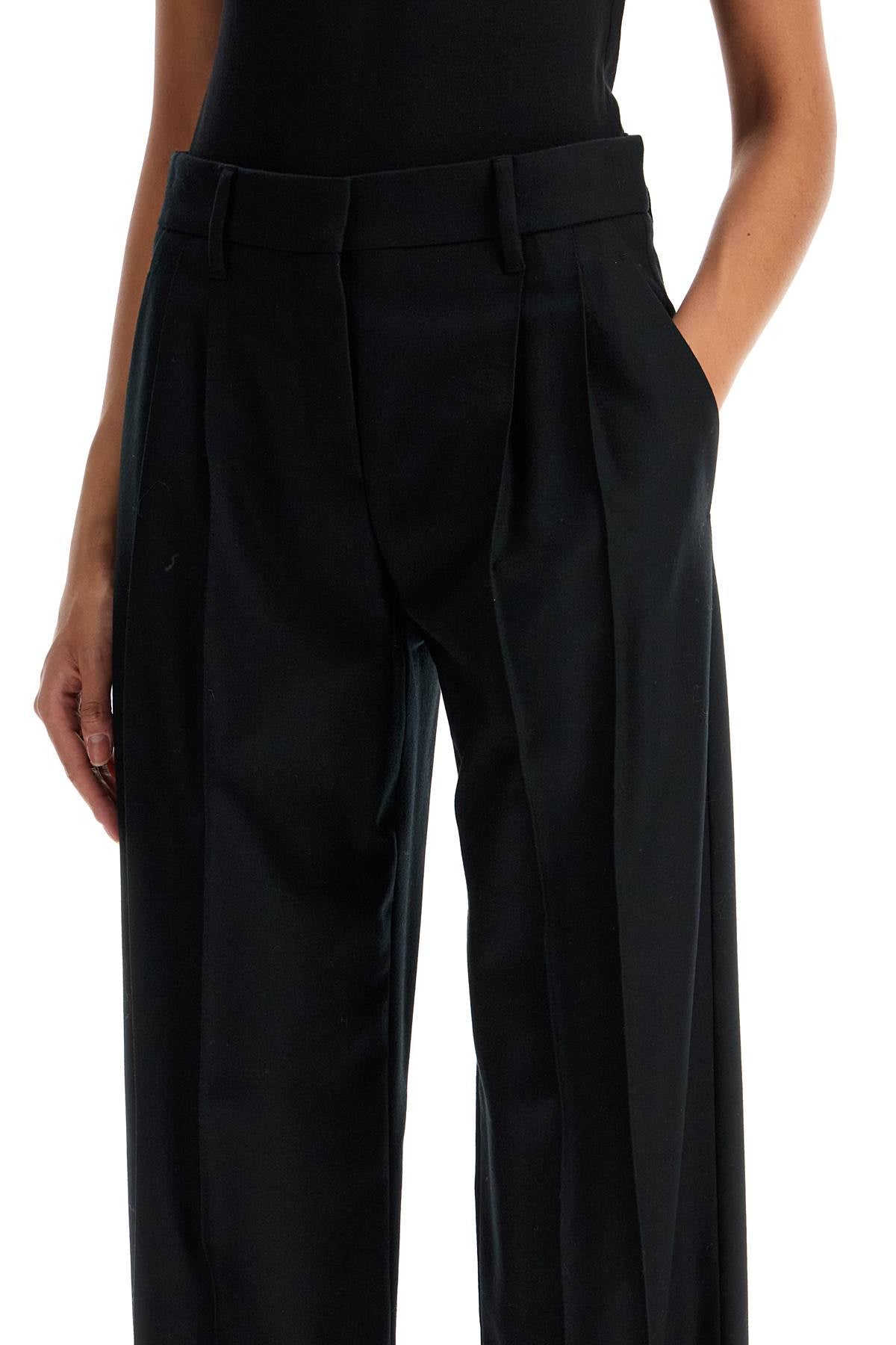 Loose Straight Pants With Embell  - Black