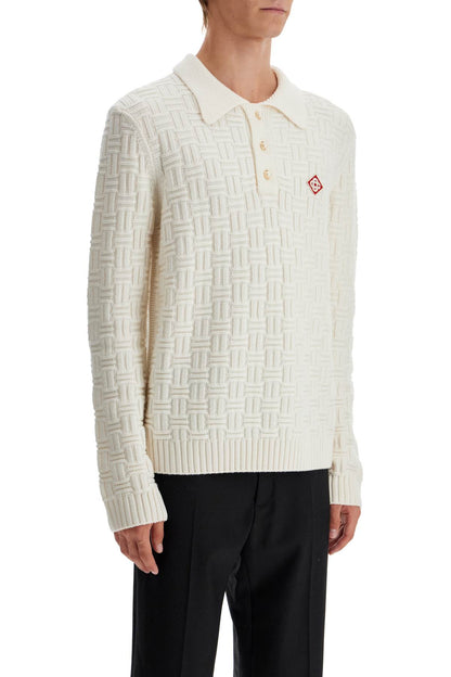 Woolen Polo-style Pullover  - White