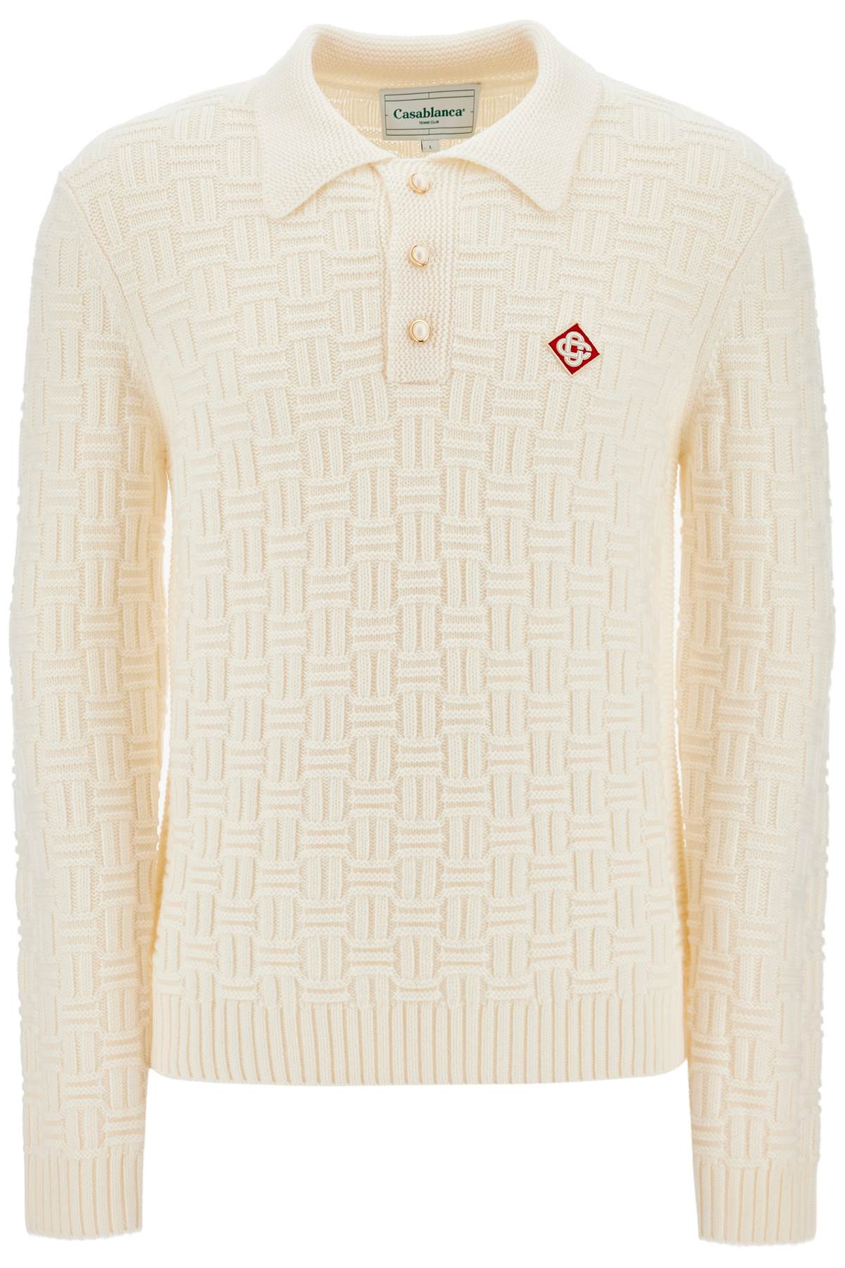 Woolen Polo-style Pullover  - White