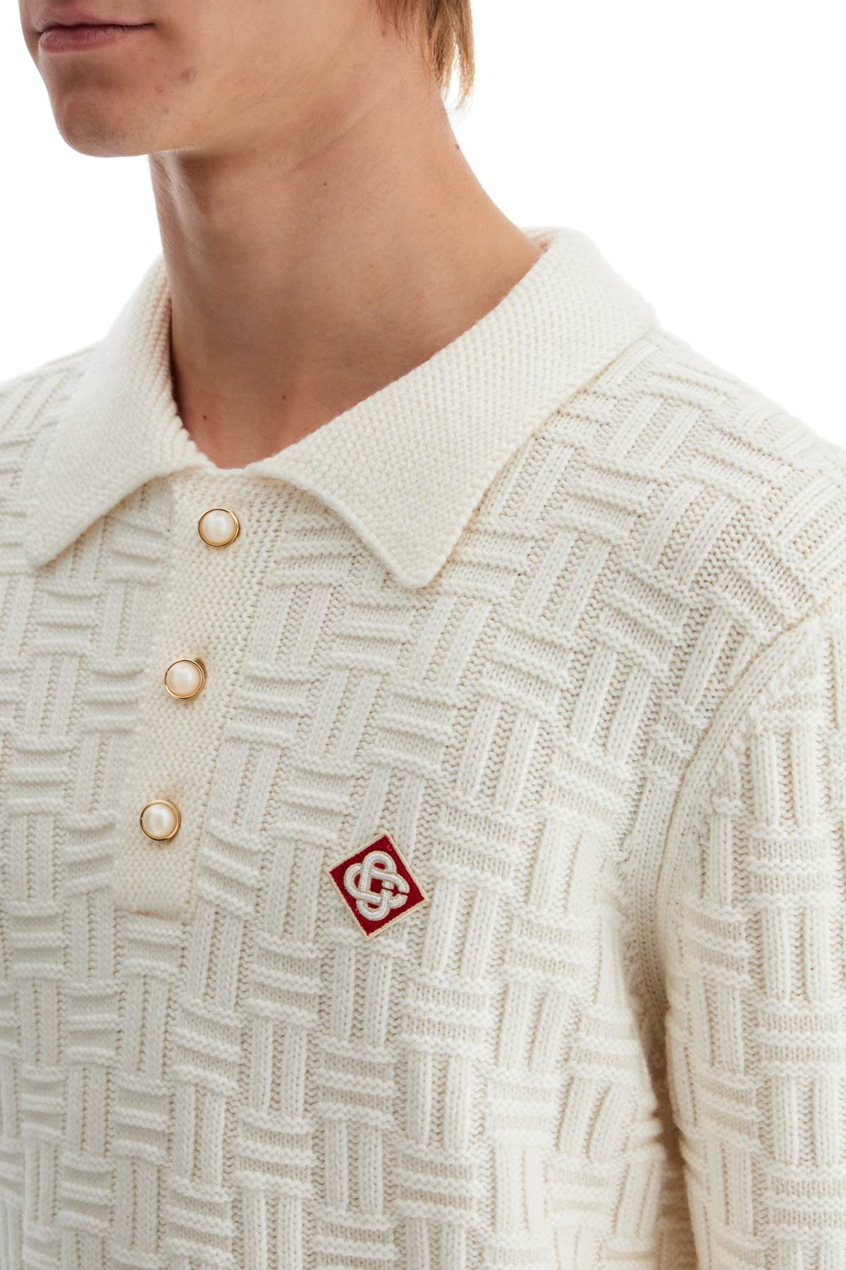 Woolen Polo-style Pullover  - White