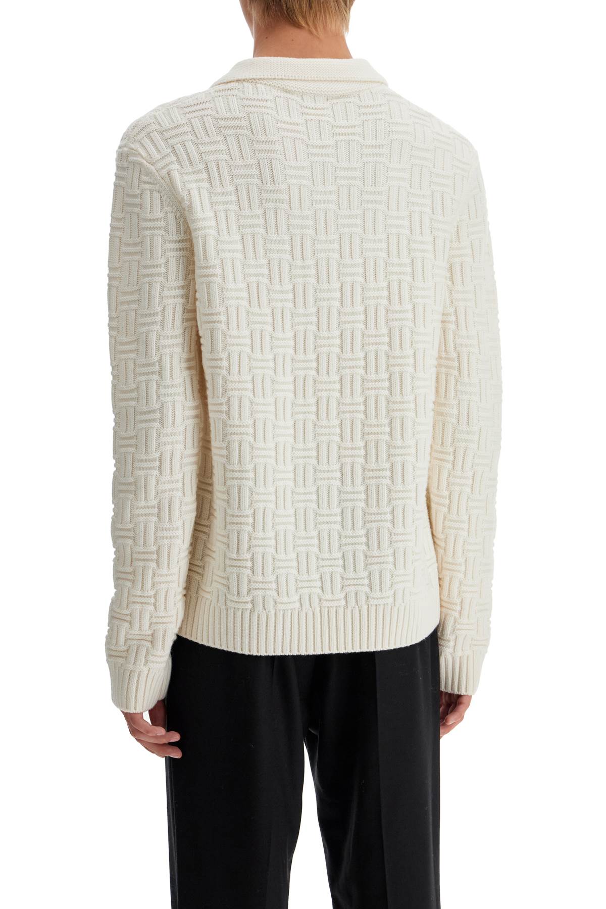 Woolen Polo-style Pullover  - White