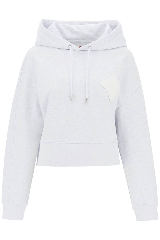 Cropped Hoodie With Logo Patch  - Grey