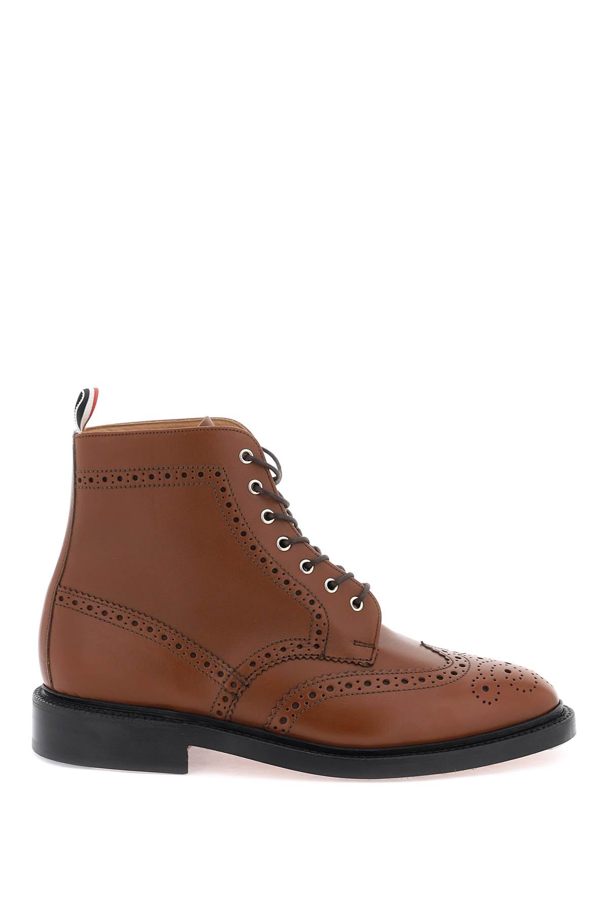 Wingtip Ankle Boots With Brogue Details  - Brown