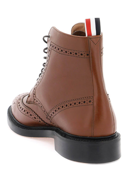 Wingtip Ankle Boots With Brogue Details  - Brown