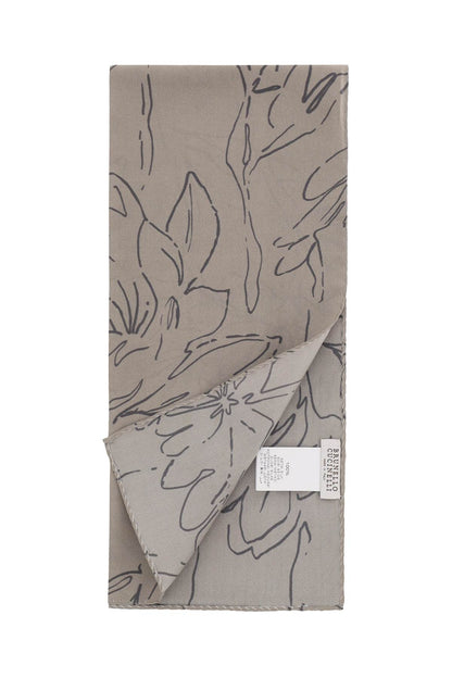 Magnolia Print Silk Scar  - Grey