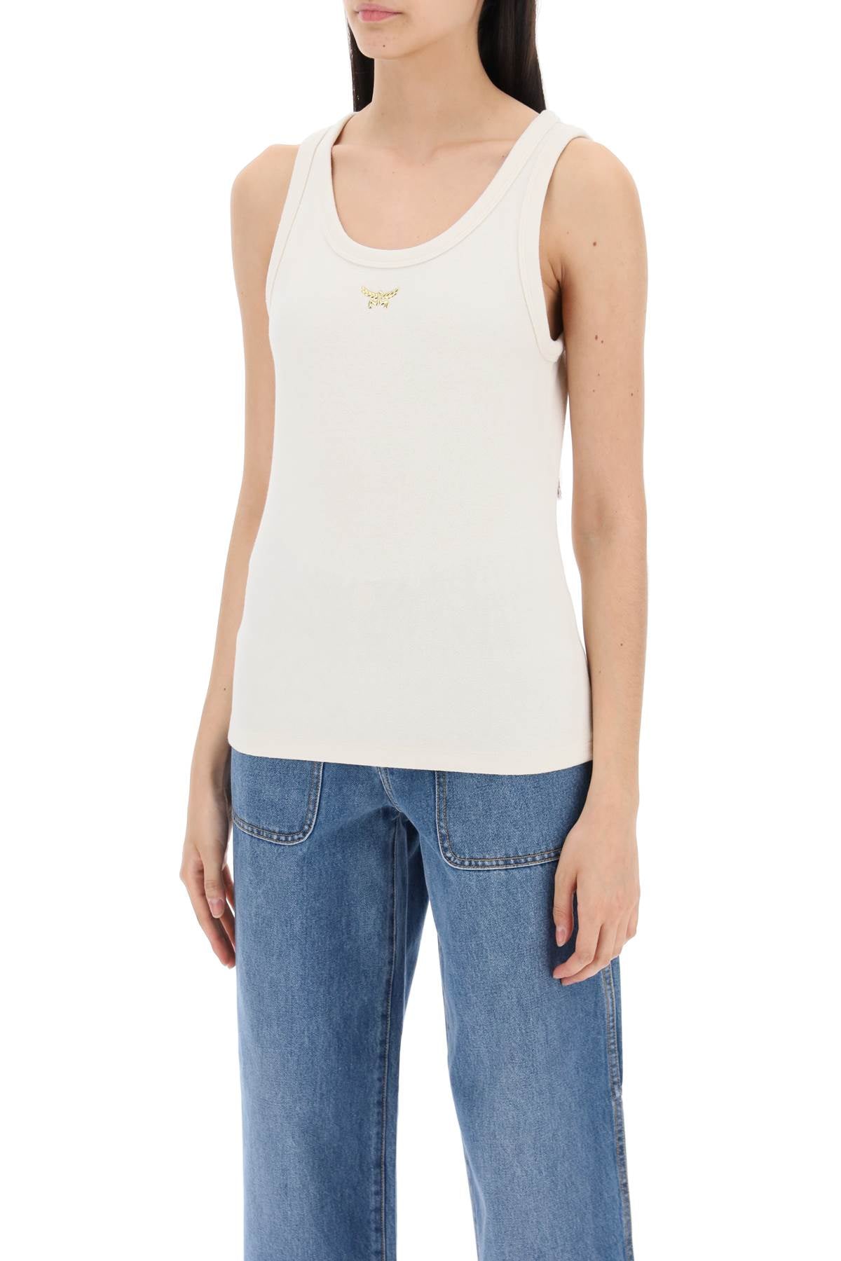 Textured Sleeveless Top With Logo  - White