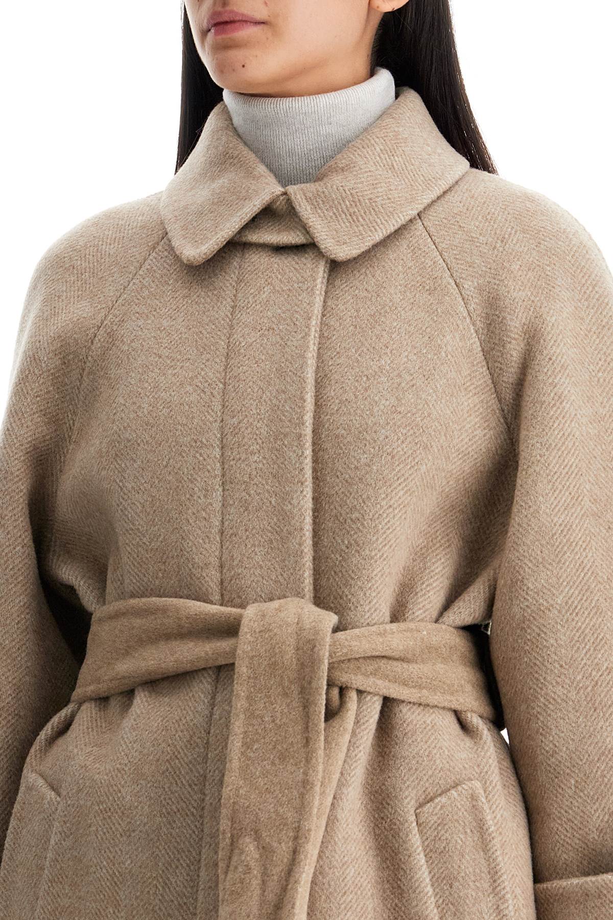 Wool And Cashmere Coat With Belt  - Beige