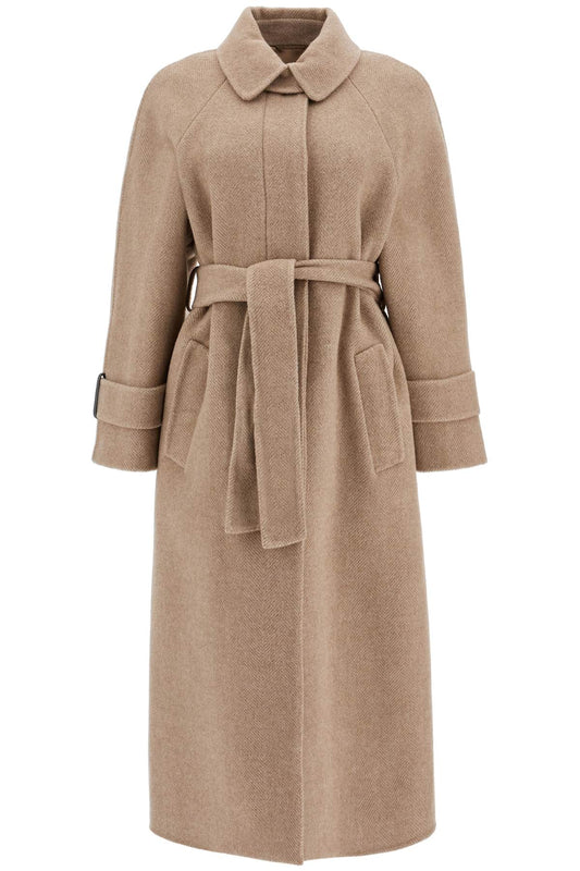 Wool And Cashmere Coat With Belt  - Beige