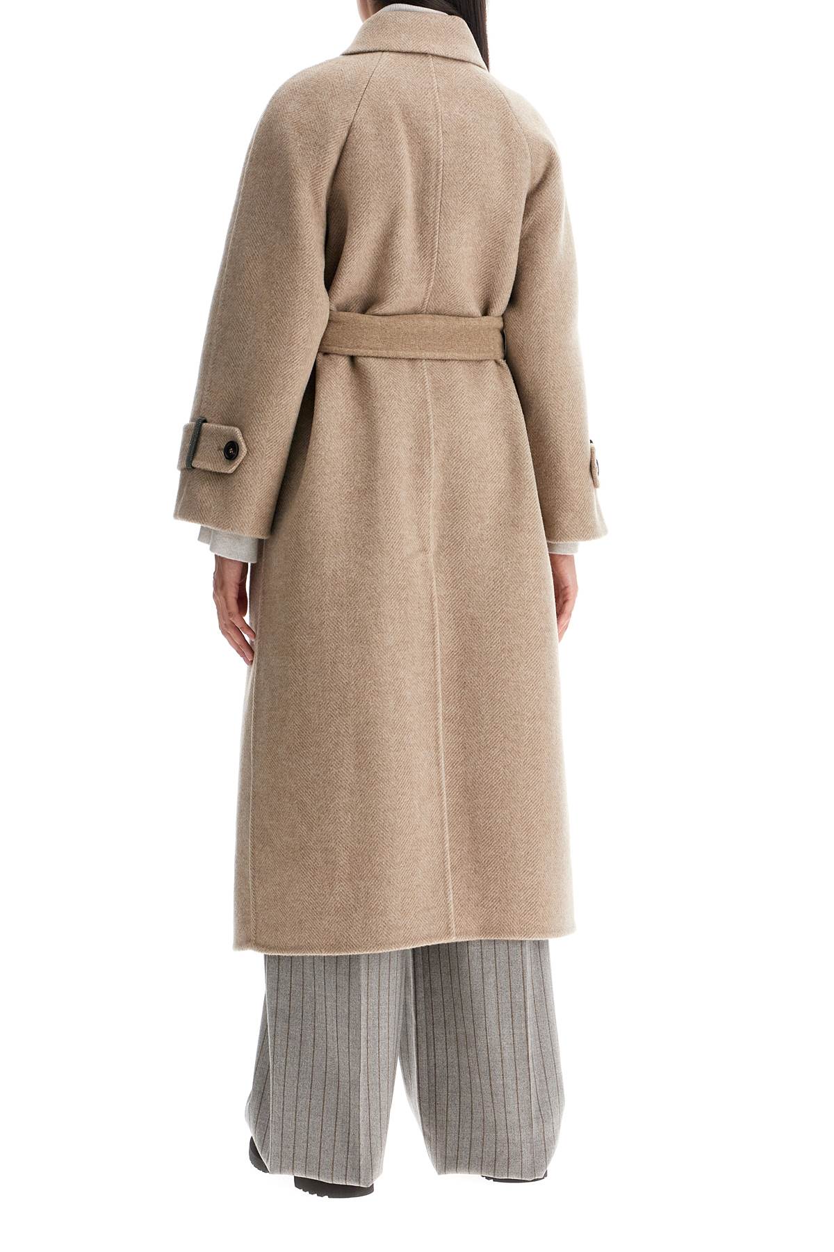 Wool And Cashmere Coat With Belt  - Beige