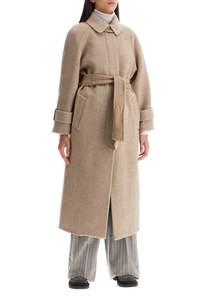 Wool And Cashmere Coat With Belt  - Beige