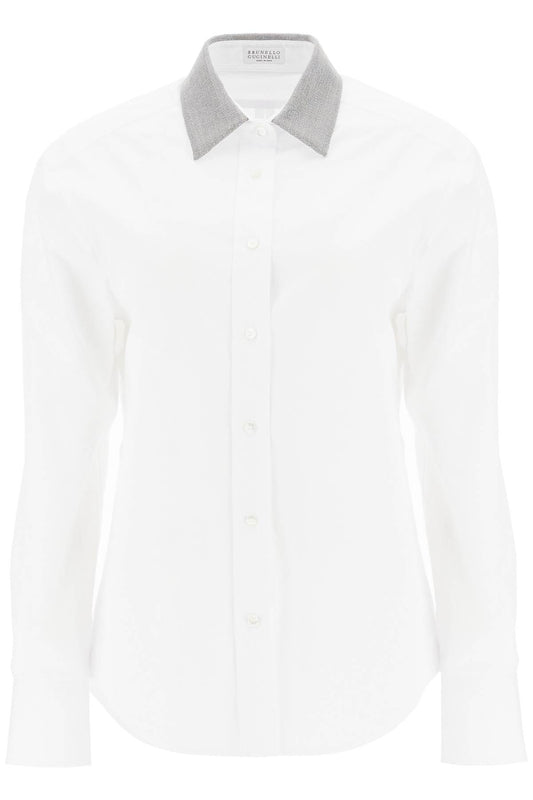 "shirt With Beaded Collar  - White