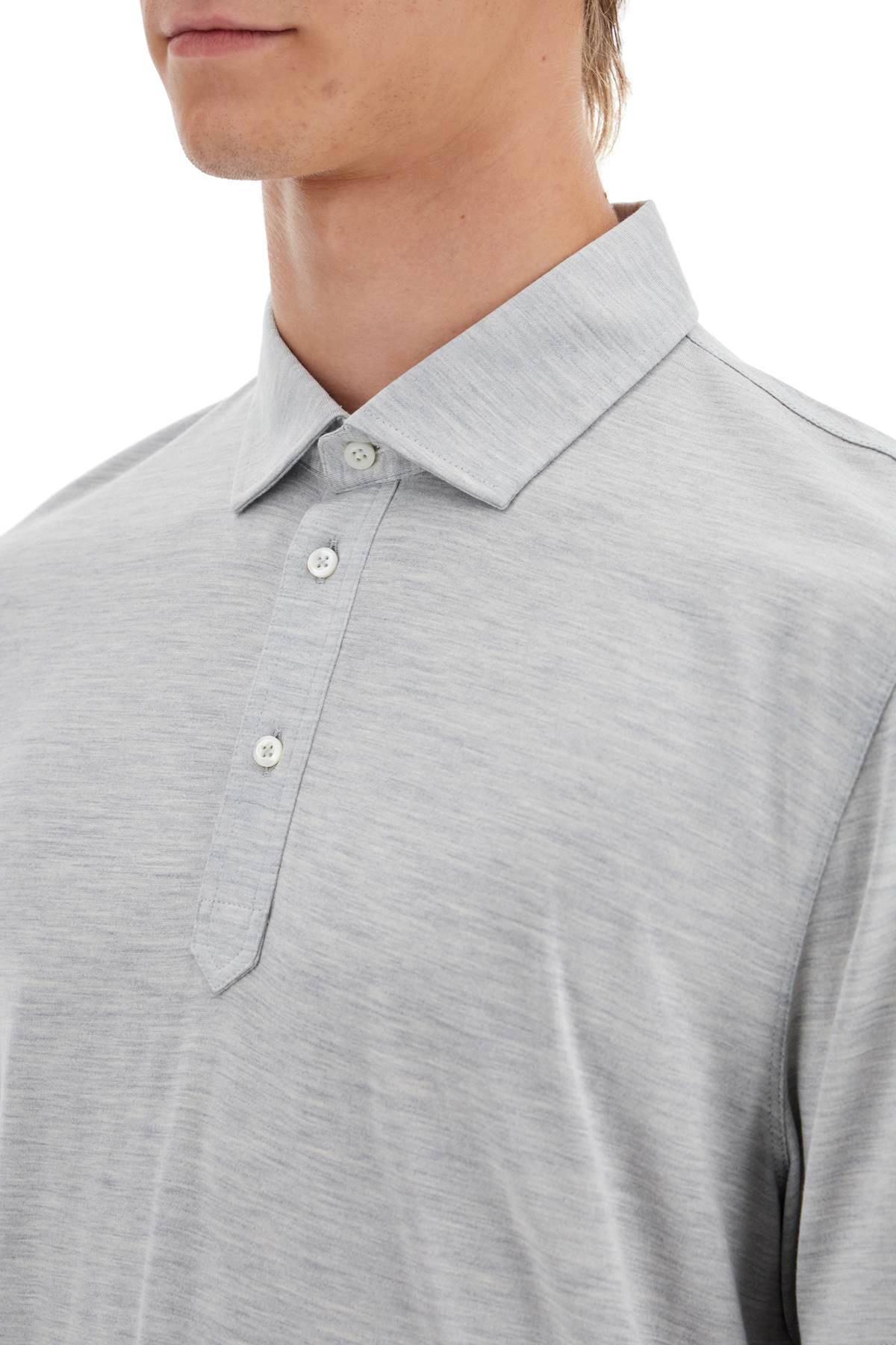 Silk And Cotton Polo Shirt With Double Edges  - Grey