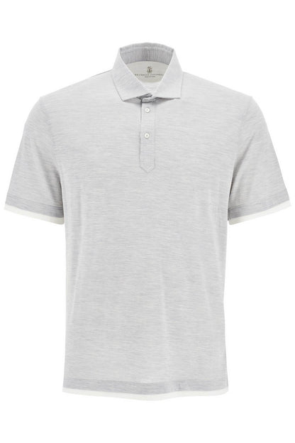 Silk And Cotton Polo Shirt With Double Edges  - Grey